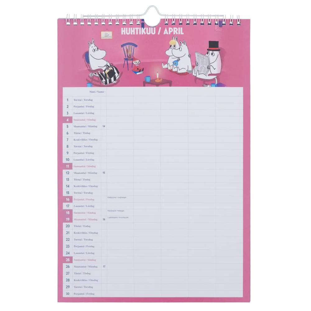Moomintroll Family calendrier mural 2027 5 colonnes