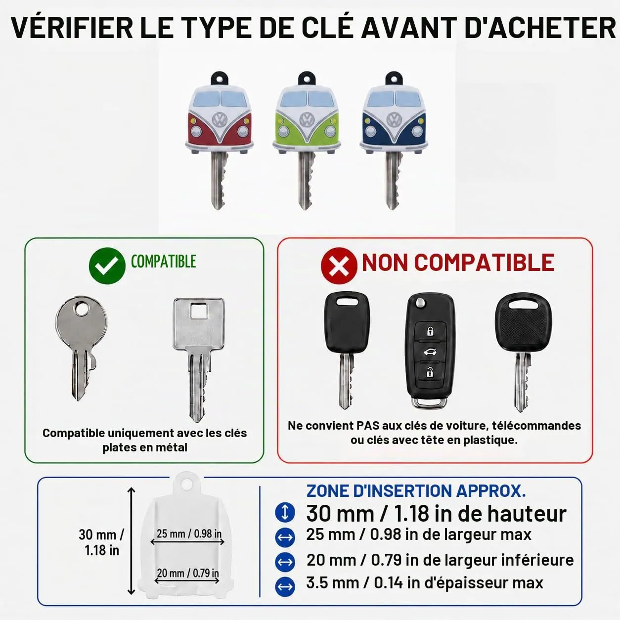 Brisa VW Collection T1 Bus capuchons de clés lot de 3 PVC