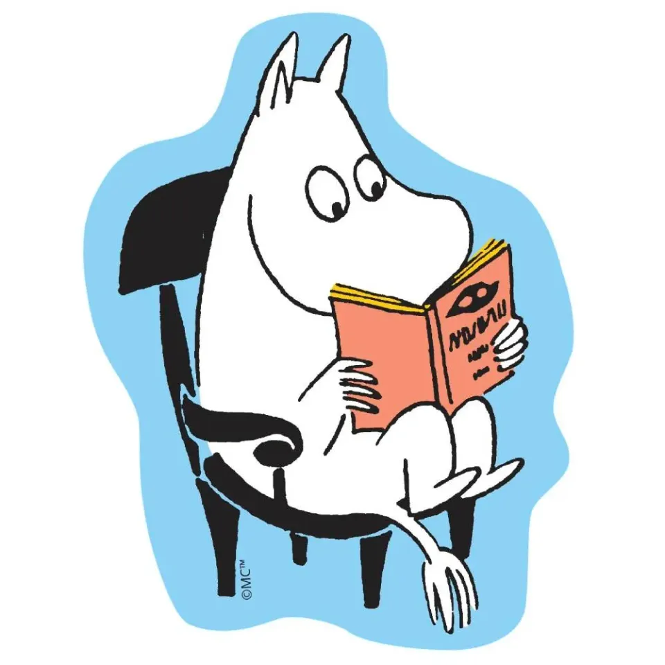 Moomintroll Reading sticker vinyle bleu 9 x 9 cm