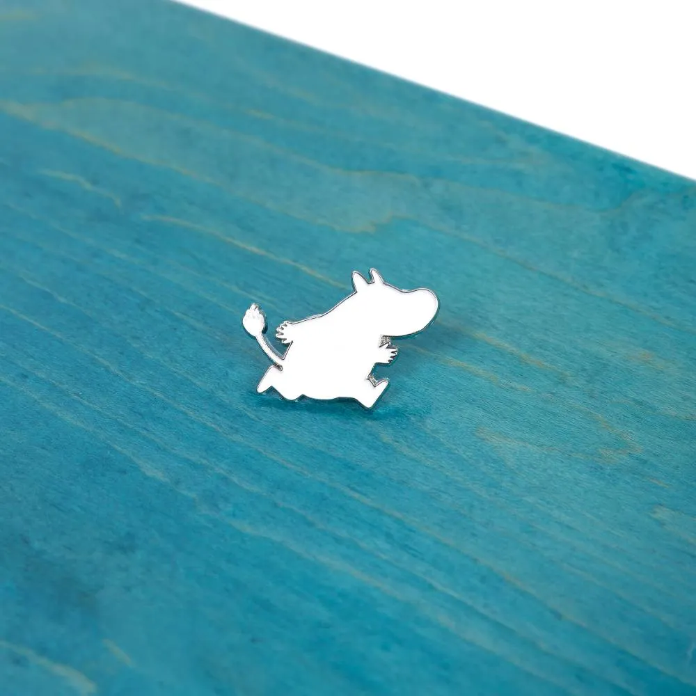 Moomintroll Running pin badge blanc métal 4 cm