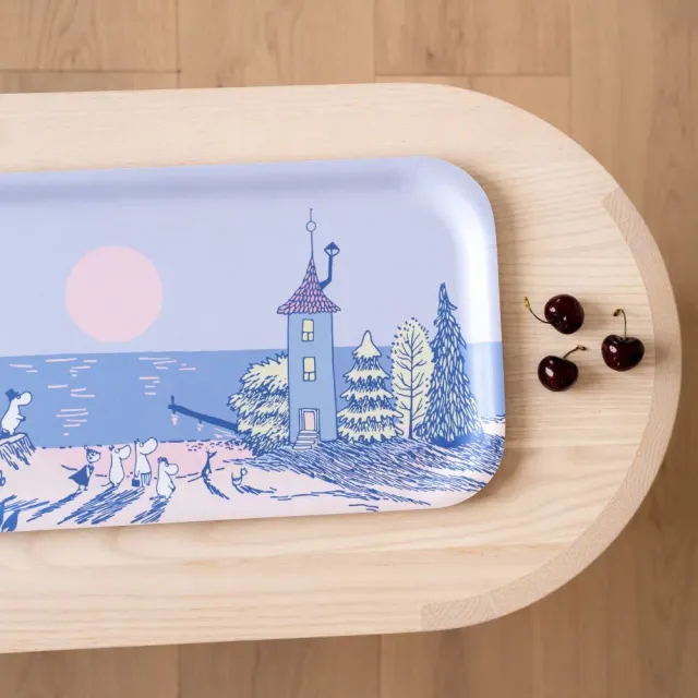 Moomin Sunset plateau 43 x 22 cm bleu et rose en bouleau