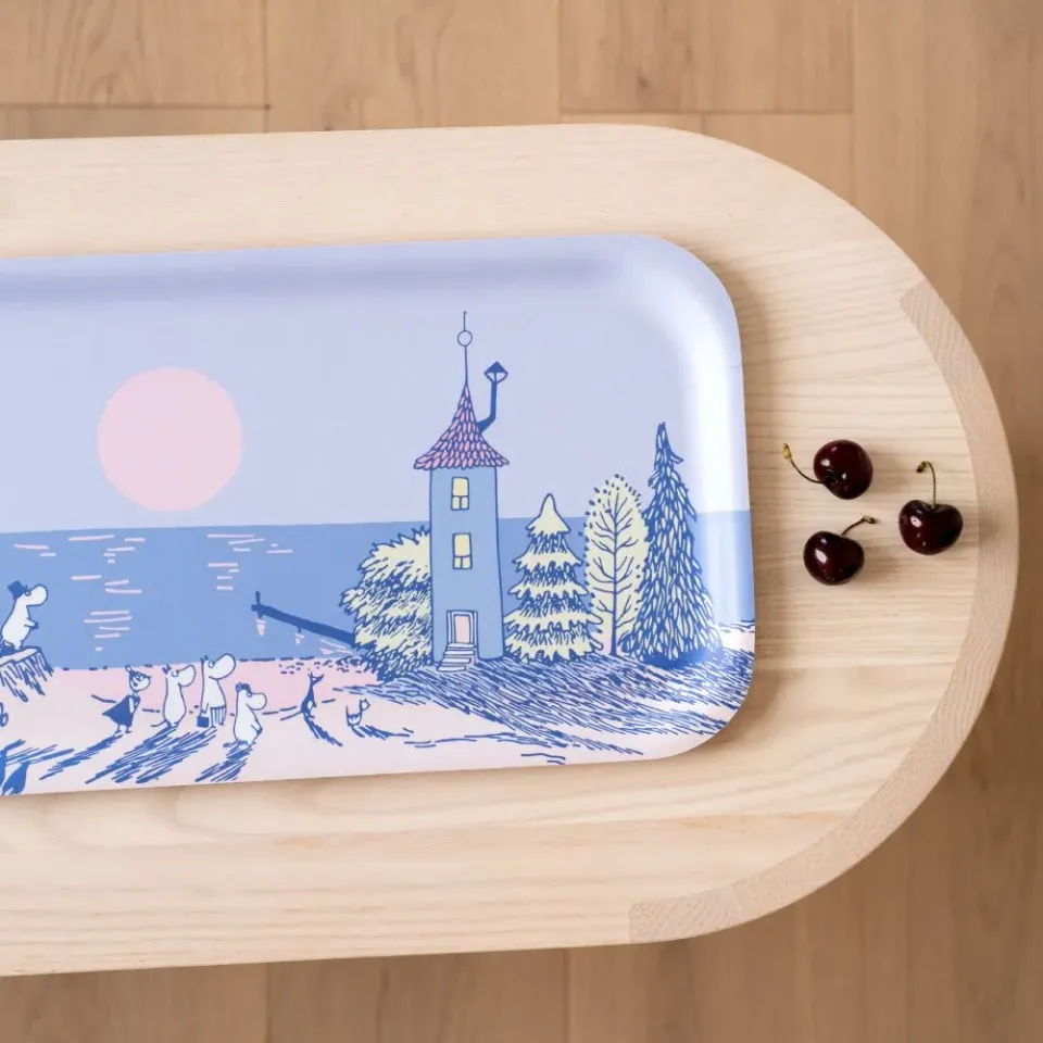 Moomin Sunset plateau 43 x 22 cm bleu et rose en bouleau