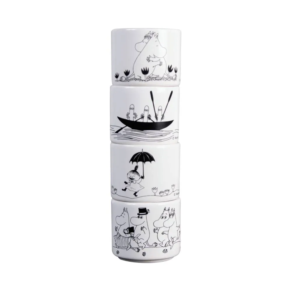 Moomintroll Moomin Egg Cups set de 4 coquetiers noir et blanc