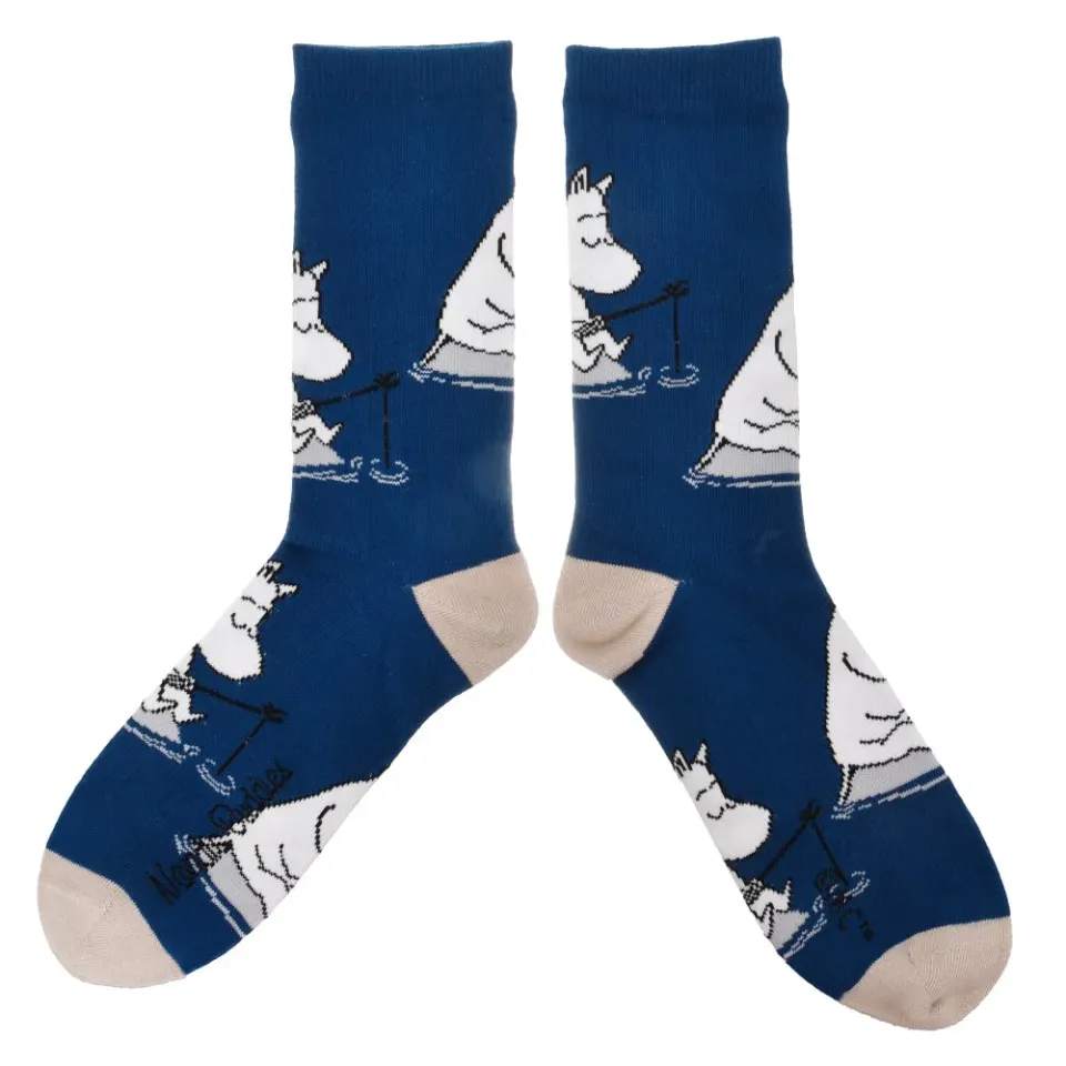 Moomintroll Fishing Chaussettes bleues 40-45 coton