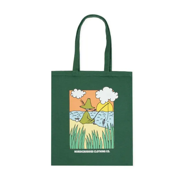 Moomintroll Snufkin Fishing tote bag vert coton