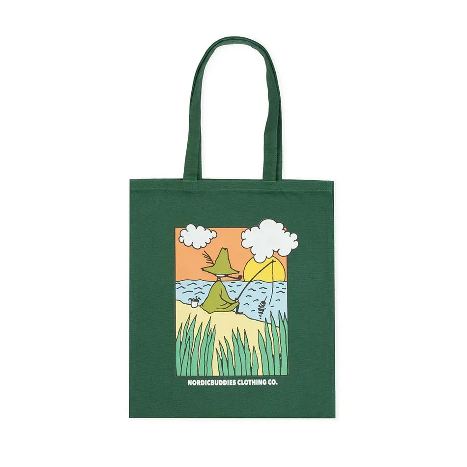 Moomintroll Snufkin Fishing tote bag vert coton