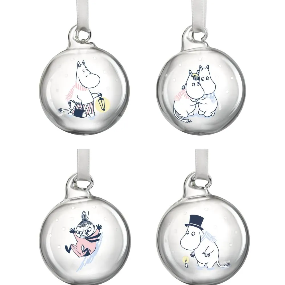 Moomintroll Let it Snow boules Noël verre 4x 5 cm