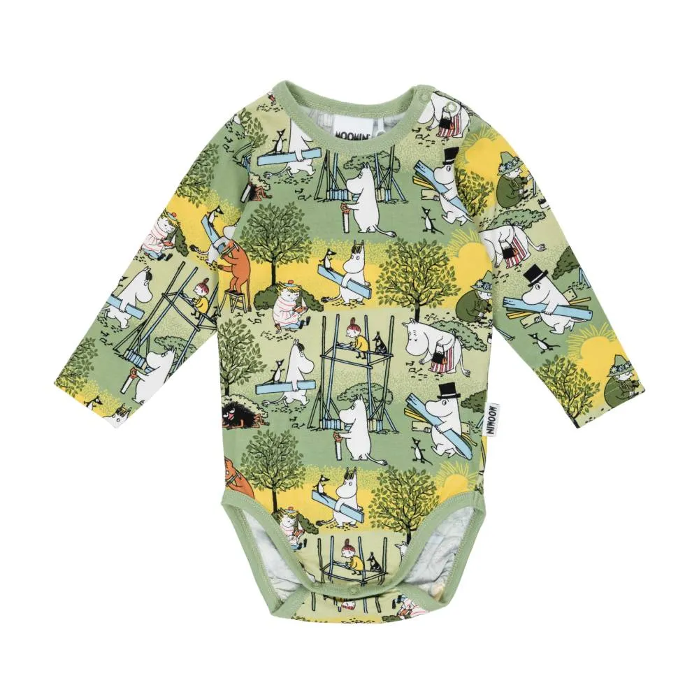 Moomintroll Busy Bees body bébé vert coton bio