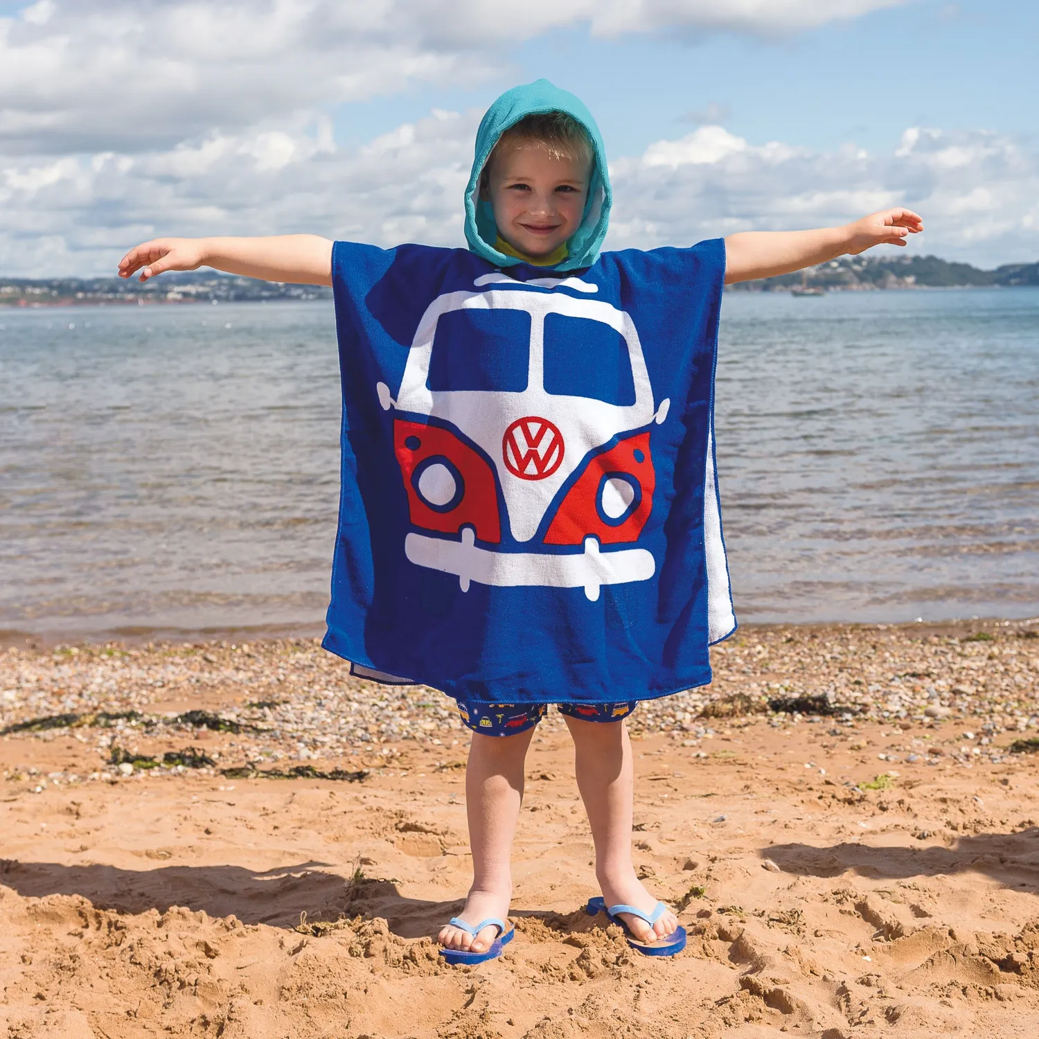 Brisa Volkswagen poncho enfant bleu à capuche