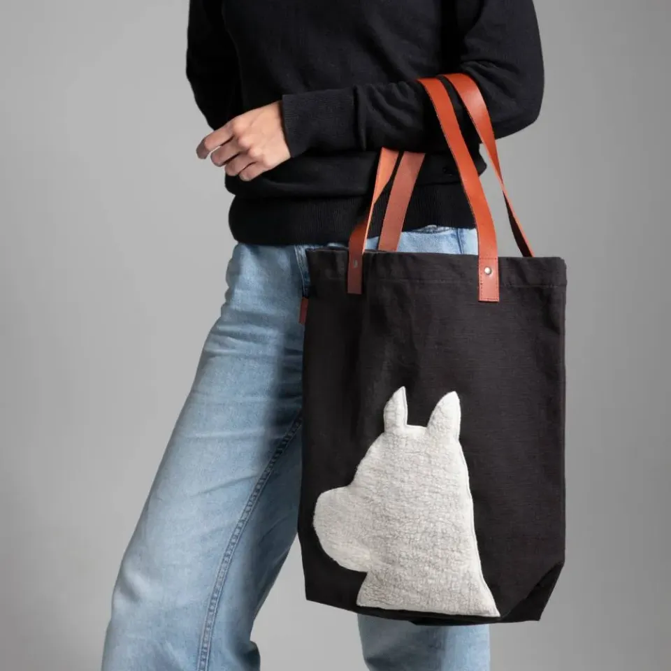 Moomintroll tote bag noir anses cuir 40 cm