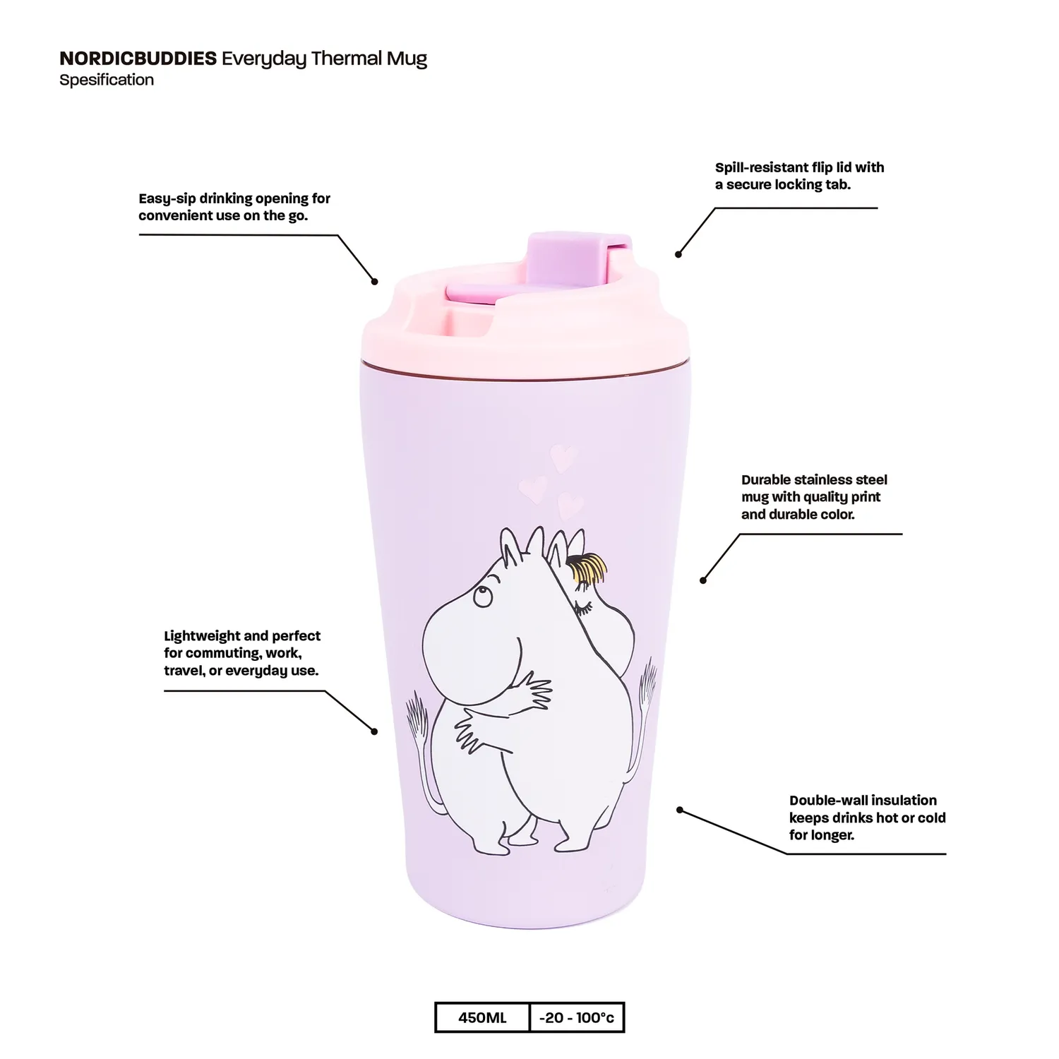 Moomintroll Love mug isotherme inox violet 550 ml