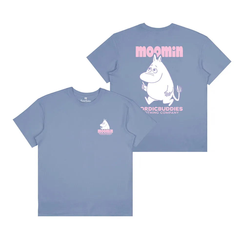 Moomintroll Walking t-shirt bleu coton unisexe oversize