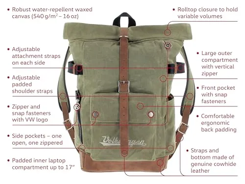 Brisa VW Collection sac à dos roll-top toile cirée 25-30L