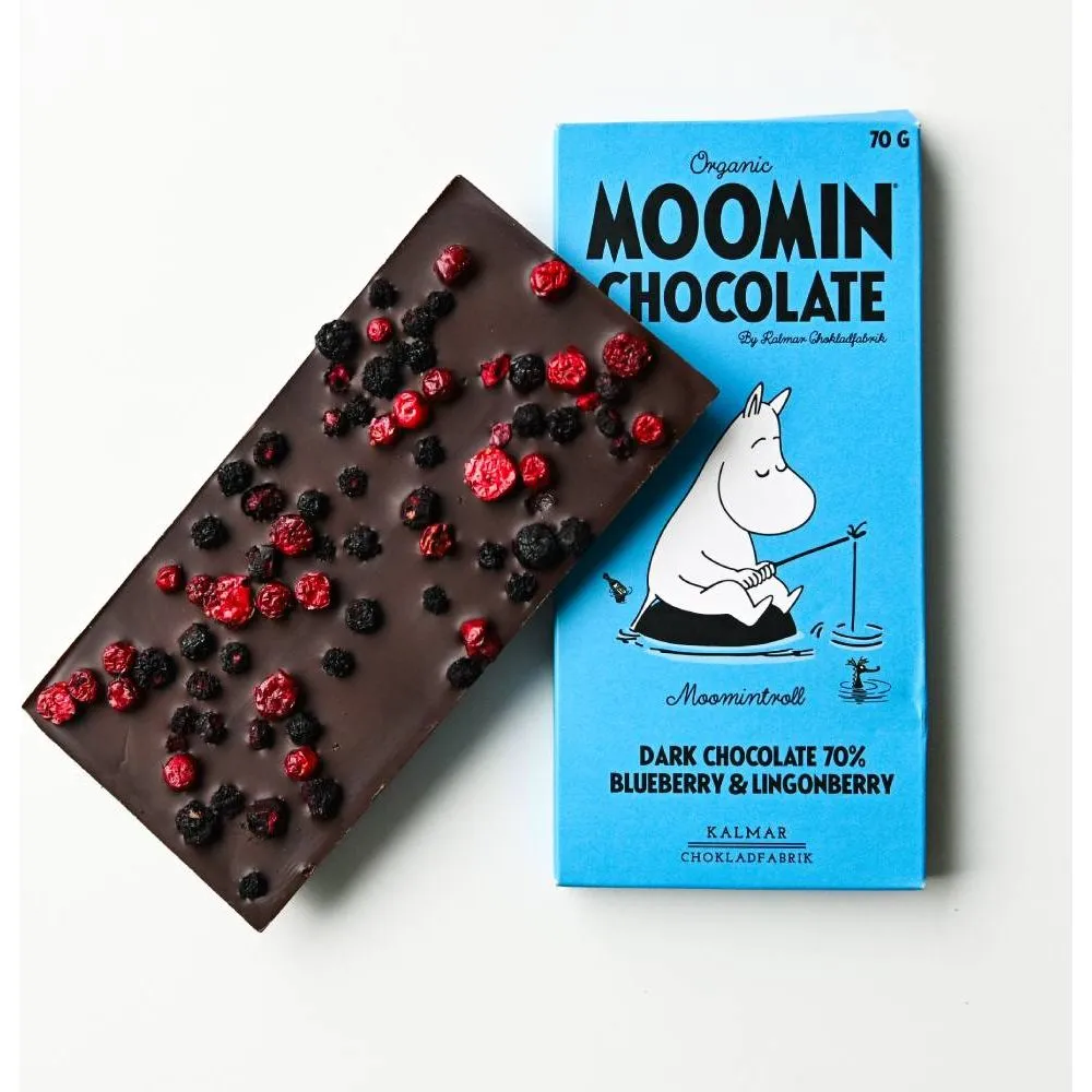 Moomintroll Chocolat noir airelle myrtille 70 g bio