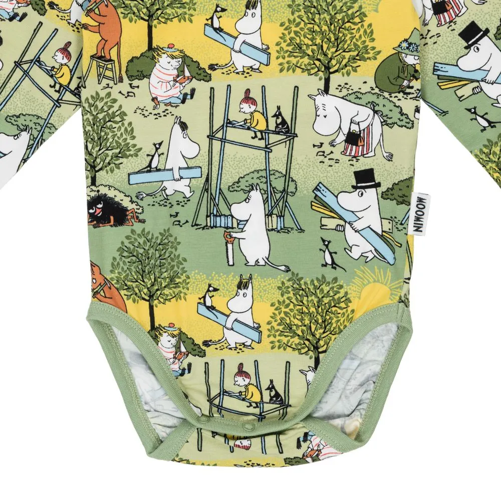 Moomintroll Busy Bees body bébé vert coton bio