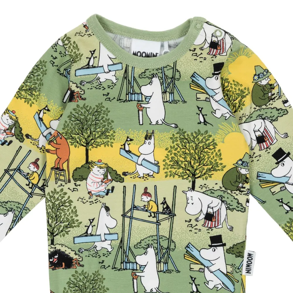 Moomintroll Busy Bees body bébé vert coton bio