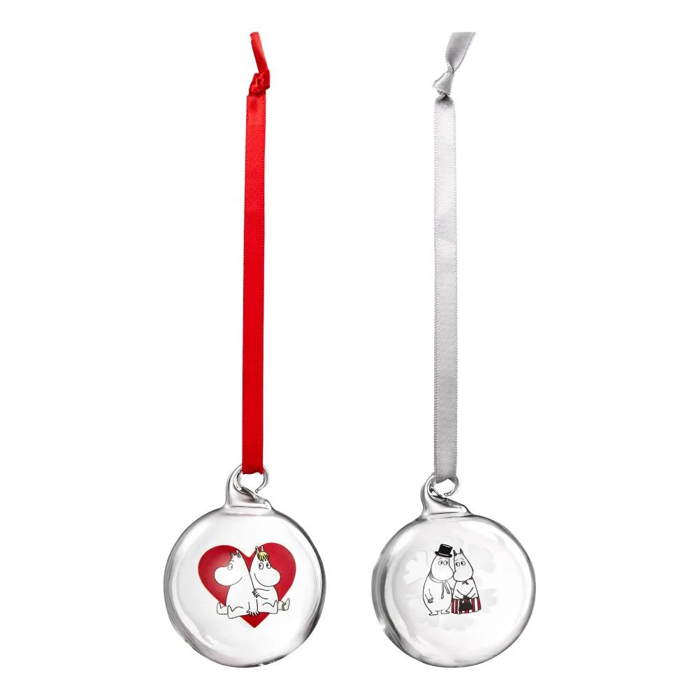 Moomintroll Heart & Snowflake boule en verre 5 cm lot de 2 Noël