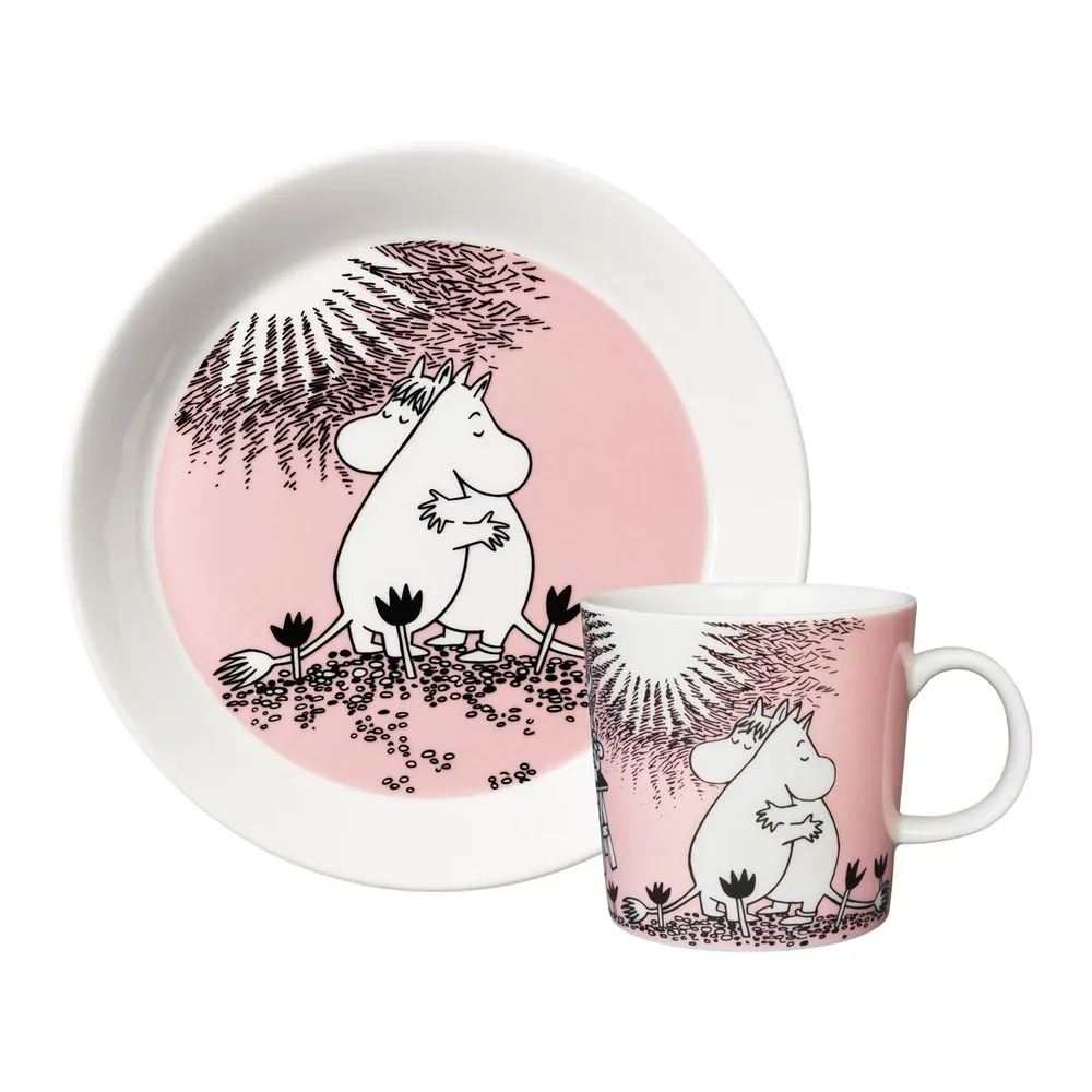 Moomintroll Love 30 coffret mug + assiette rose porcelaine