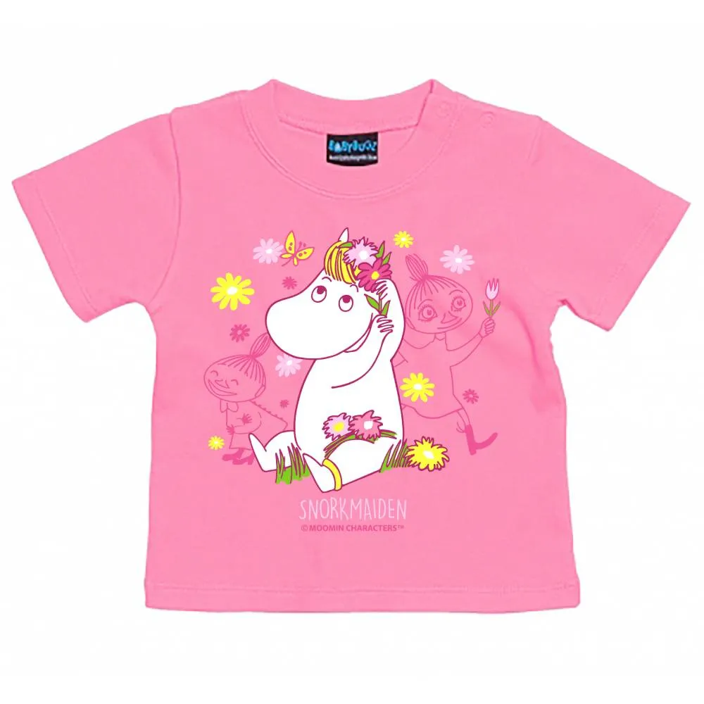 Moomintroll Snorkmaiden t-shirt bébé rose coton bio fleurs
