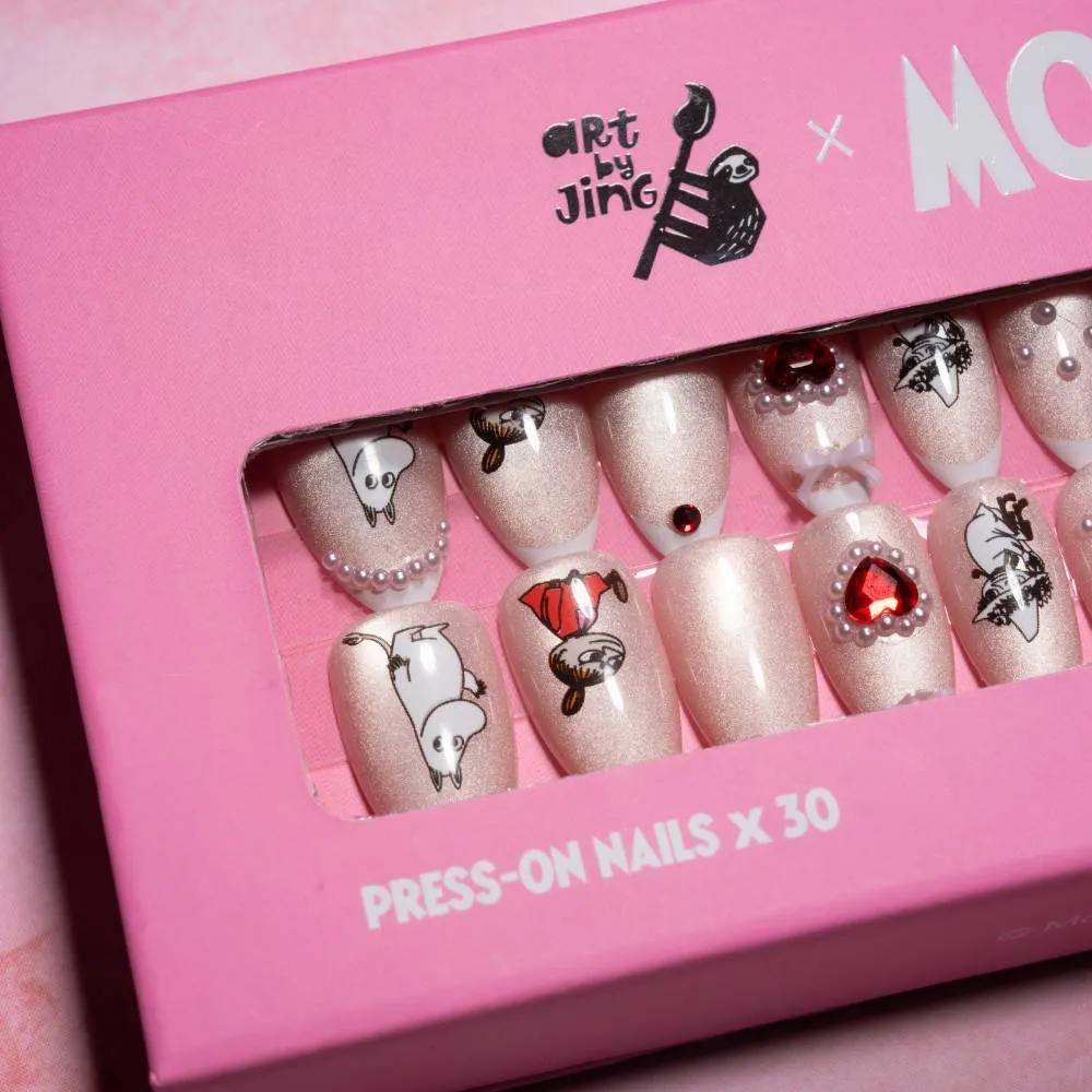 Moomintroll Romance Faux Ongles Press-on Roses 30 pièces