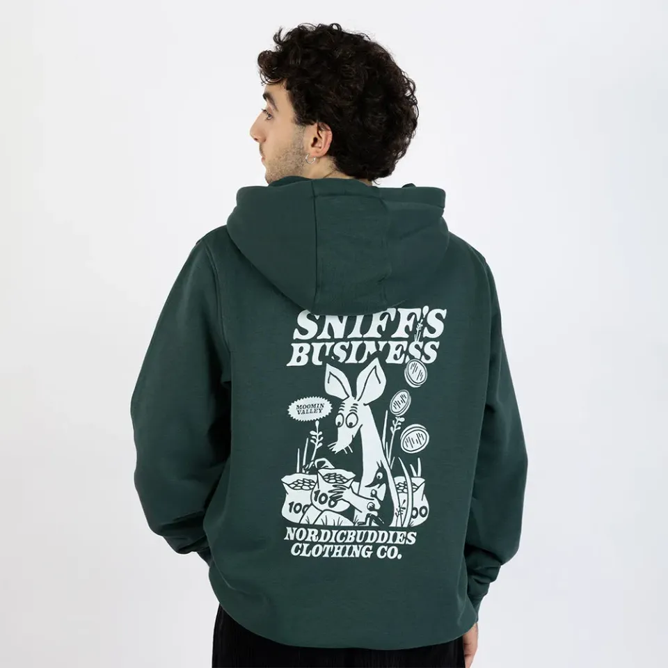 Moomintroll Sniff's Business hoodie vert foncé coton