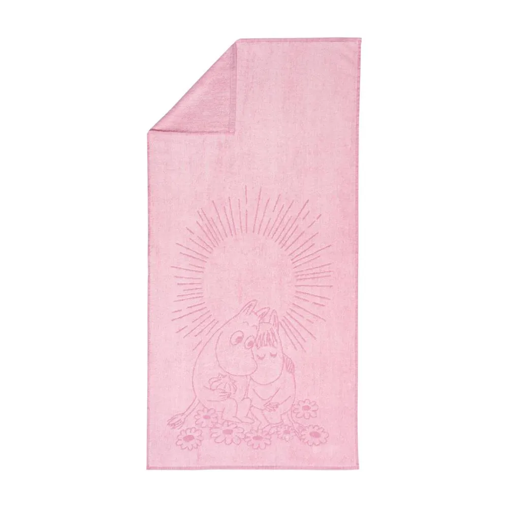 Moomintroll Sweethearts serviette de bain rose 70 x 140 cm GOTS