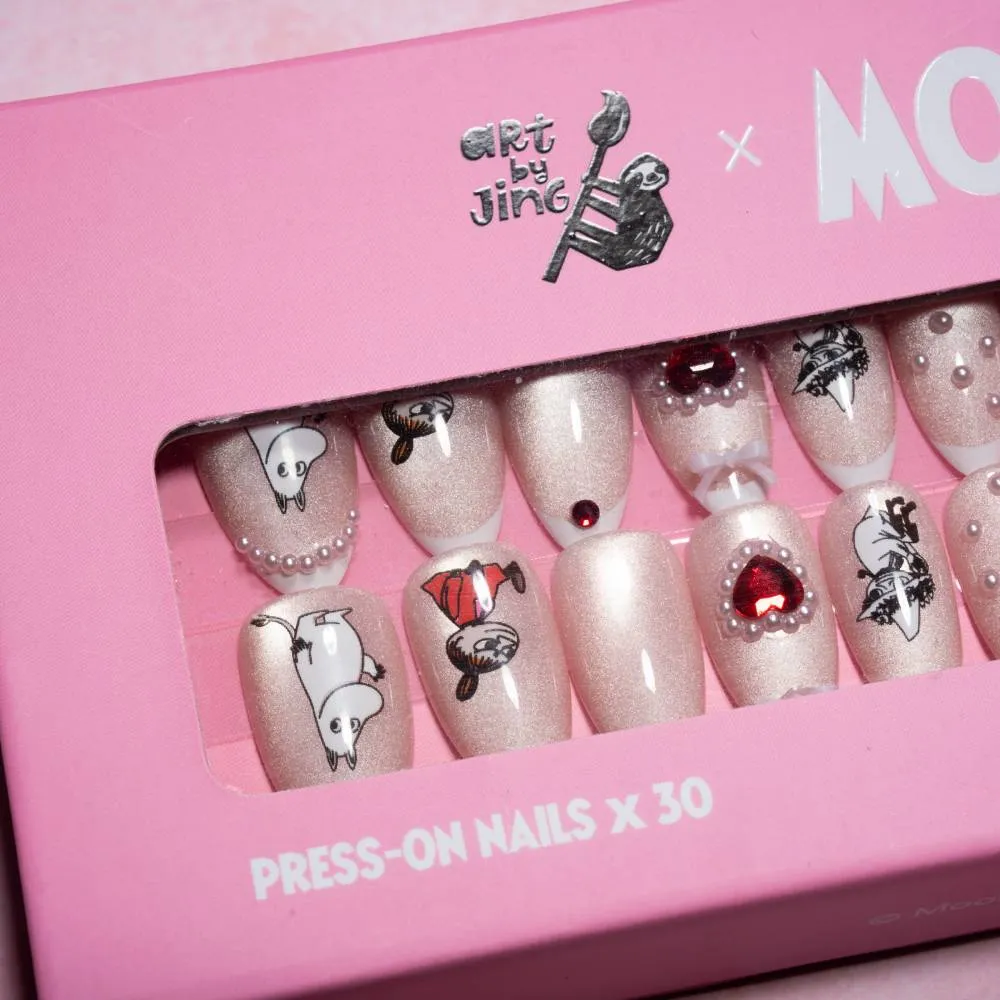 Moomintroll Romance Faux Ongles Press-on Roses 30 pièces