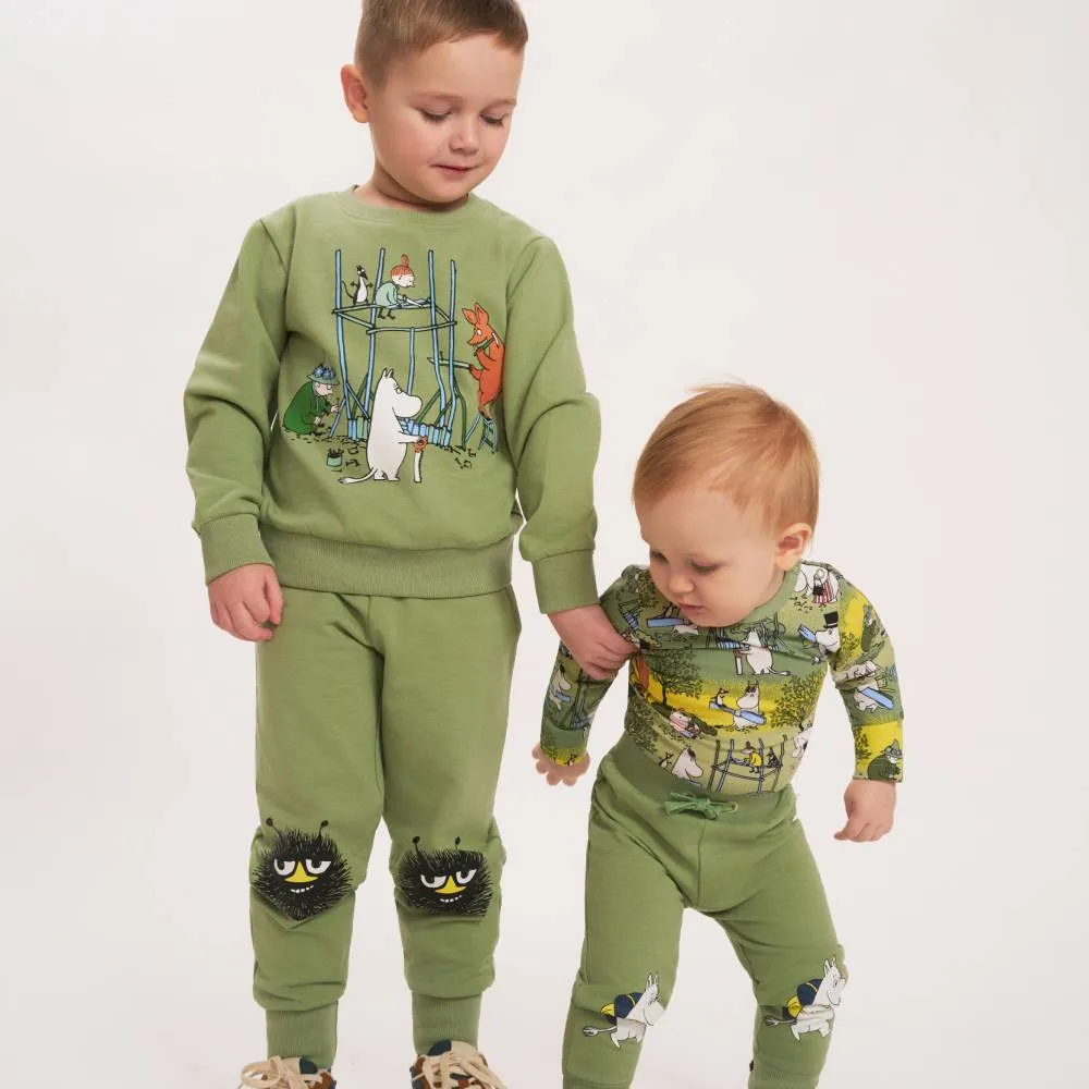 Moomintroll Busy Bees body bébé vert coton bio