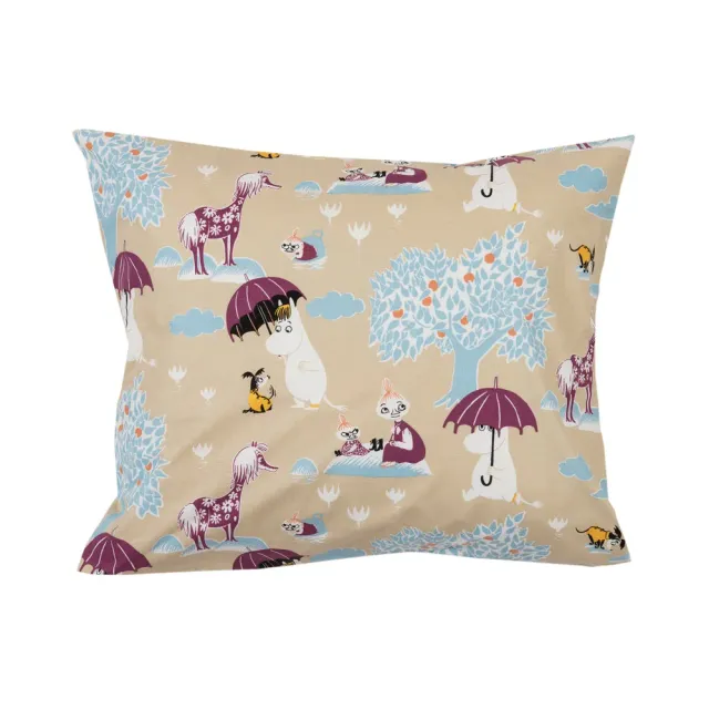 Moomintroll Under the Umbrella taie beige coton bio