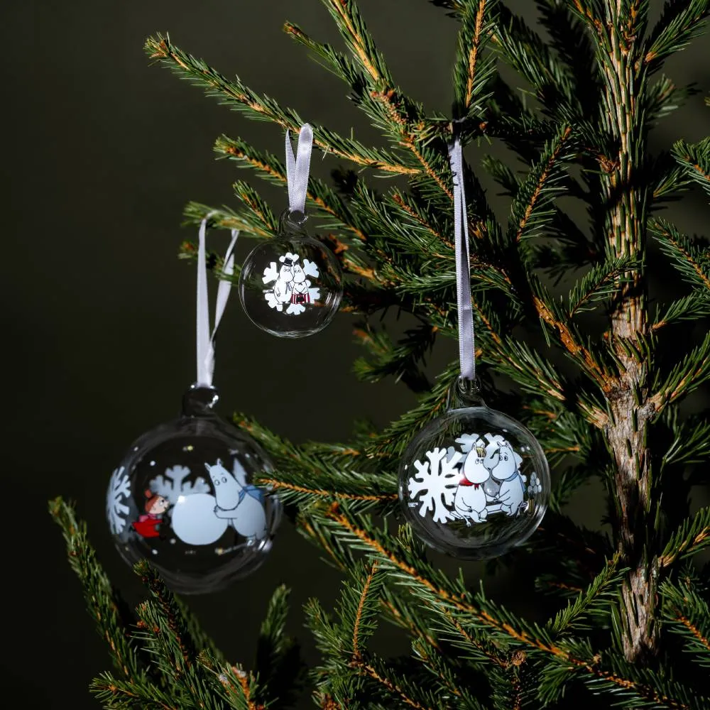 Moomintroll Heart & Snowflake boule en verre 5 cm lot de 2 Noël
