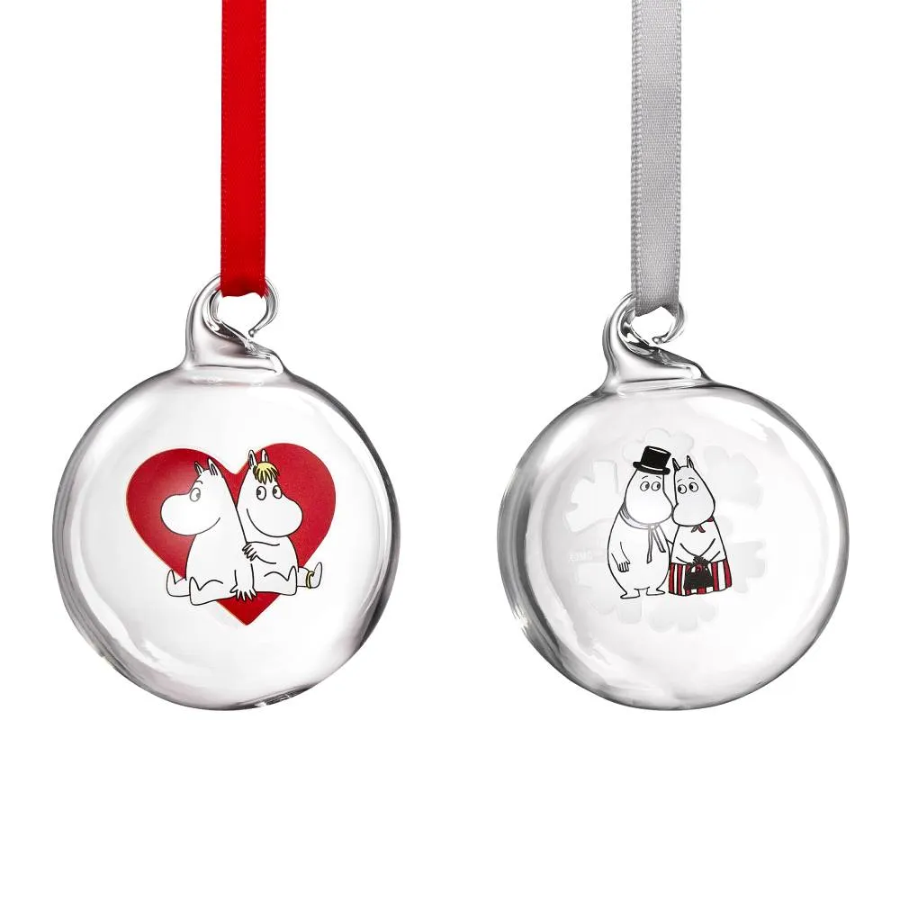 Moomintroll Heart & Snowflake boule en verre 5 cm lot de 2 Noël