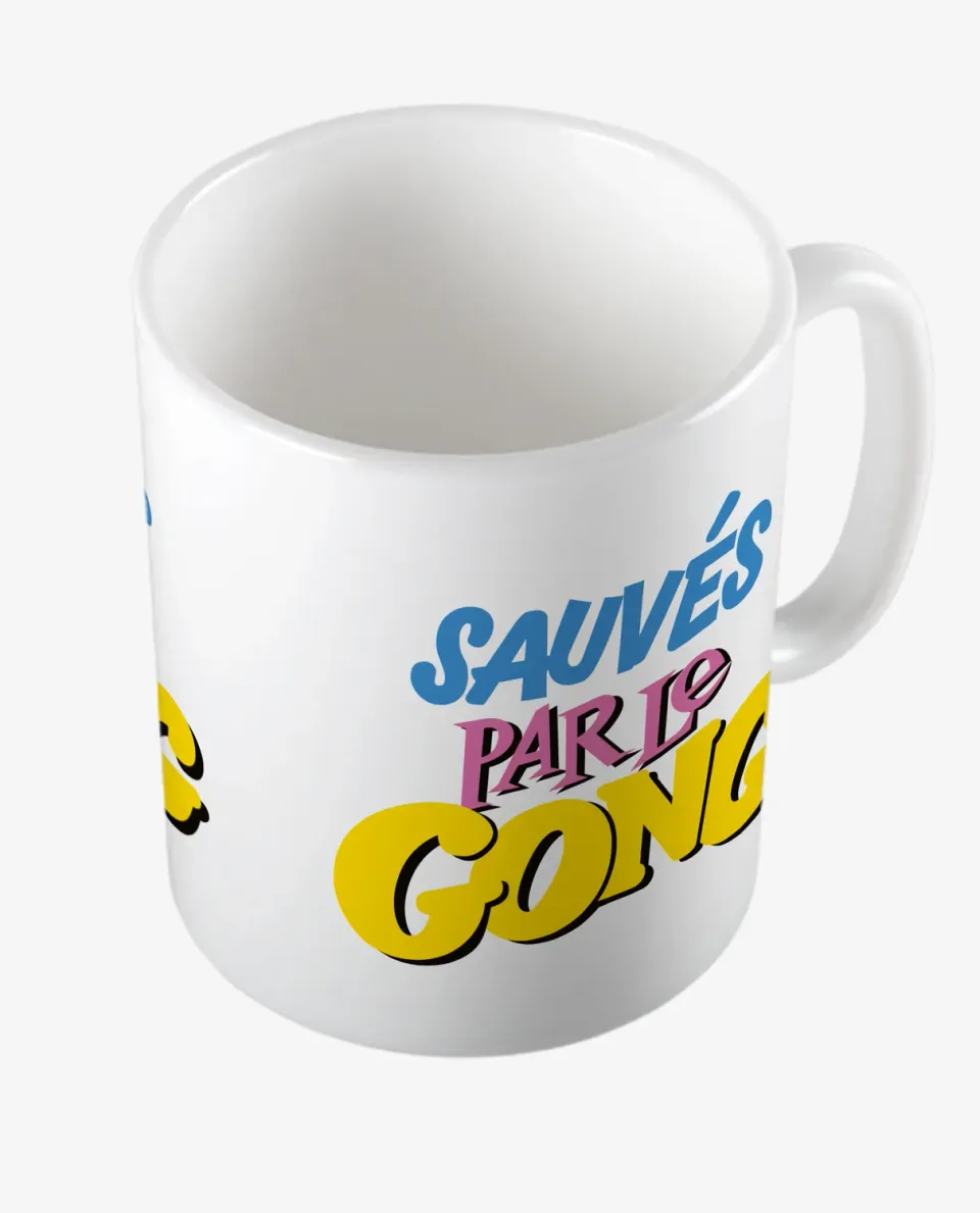 Pixgoodies Sauvés par le gong mug céramique 325 ml