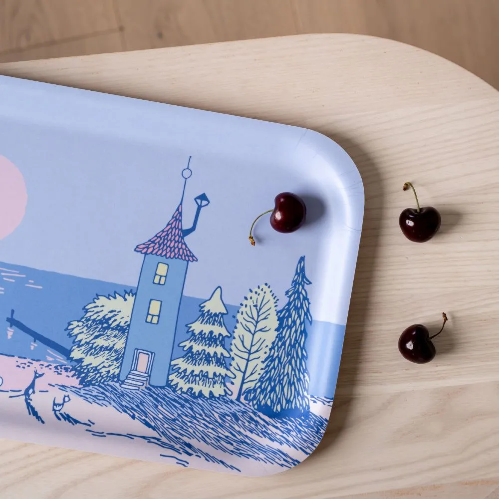 Moomin Sunset plateau 43 x 22 cm bleu et rose en bouleau
