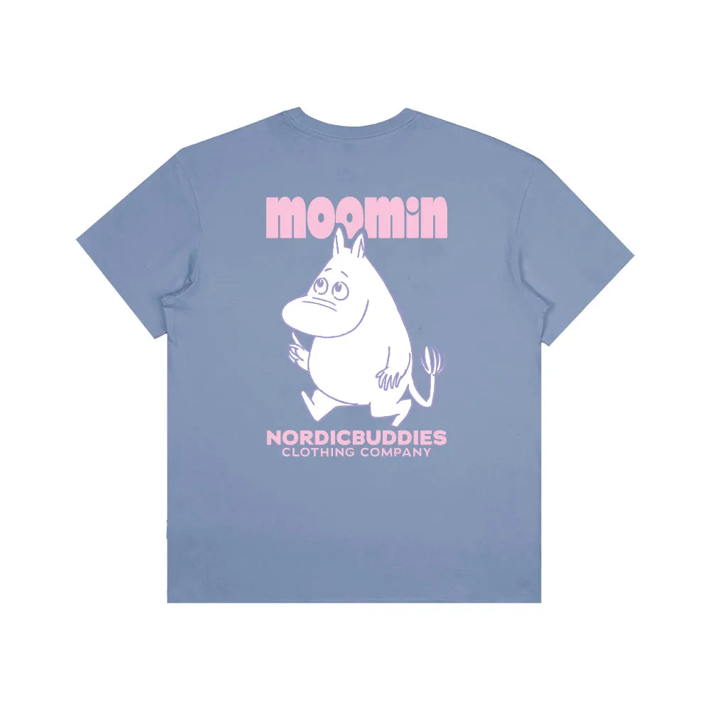 Moomintroll Walking t-shirt bleu coton unisexe oversize