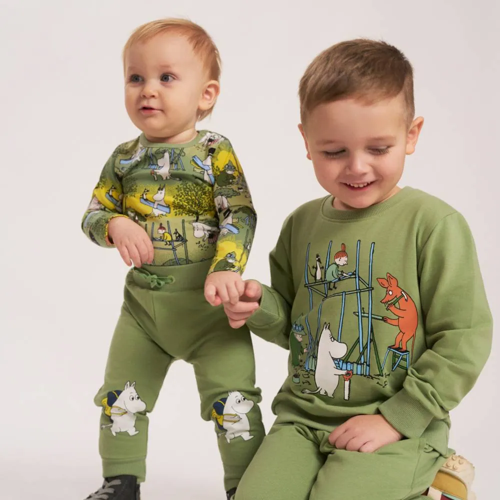 Moomintroll Busy Bees body bébé vert coton bio