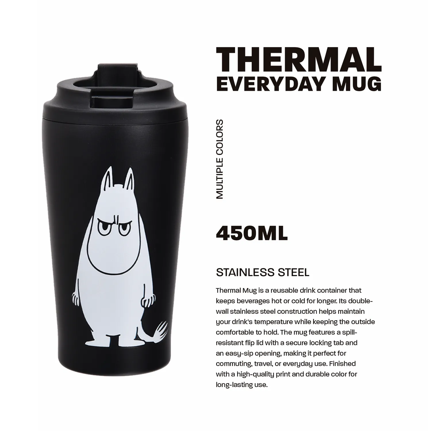 Moomintroll Angry mug isotherme noir 550 ml inox