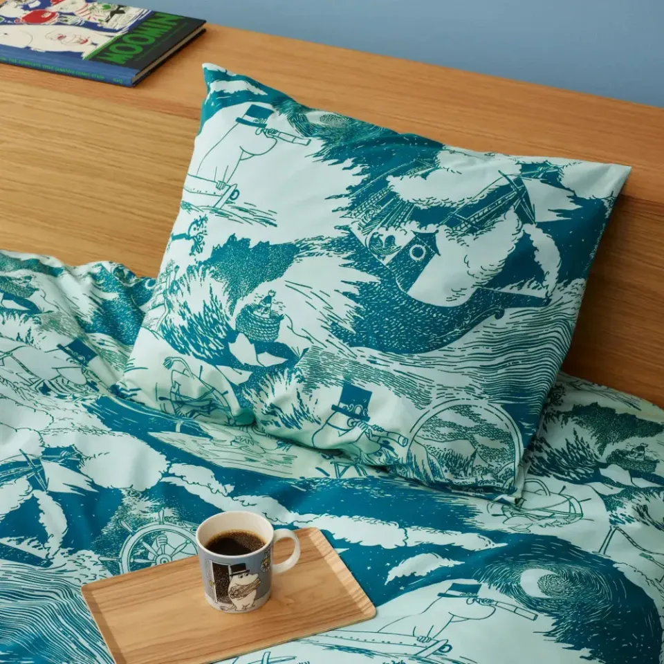 Moomintroll Sailing taie d’oreiller coton bio marine
