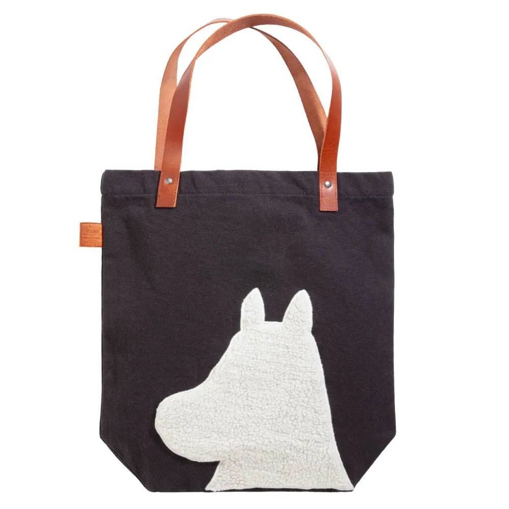 Moomintroll tote bag noir anses cuir 40 cm