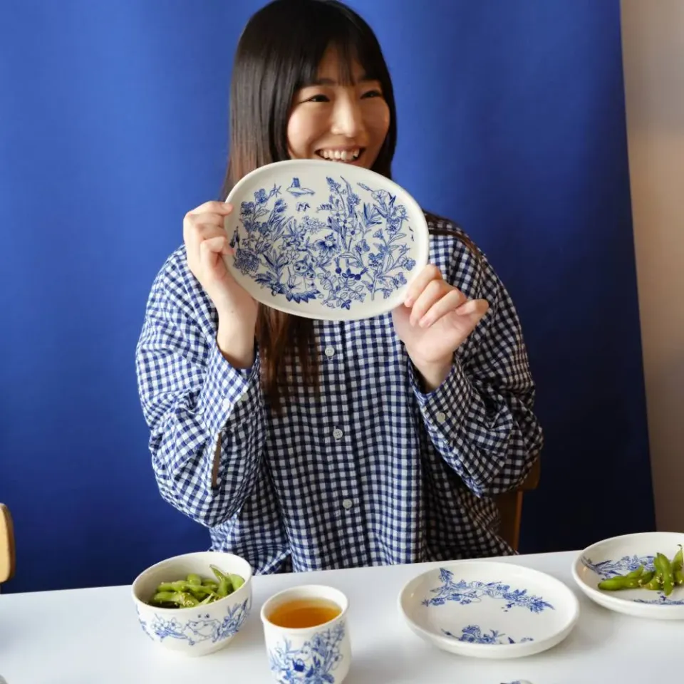Moomintroll Haru assiette service 17 cm bleu blanc