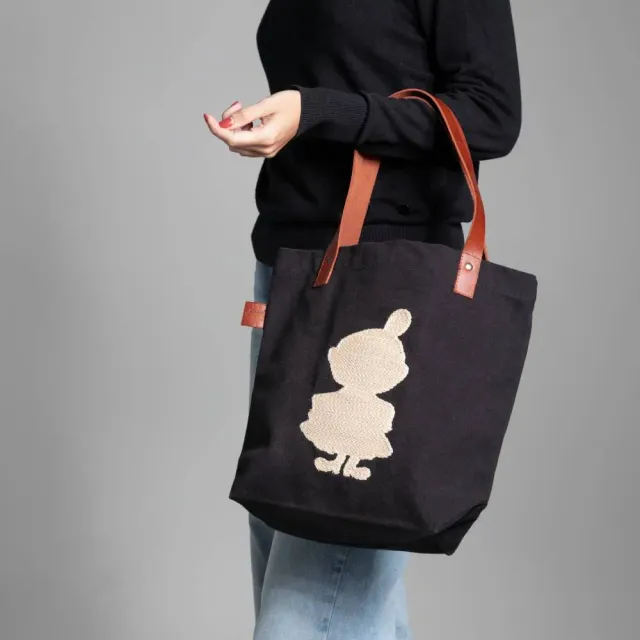 Moomintroll Little My sac cabas noir en coton brodé