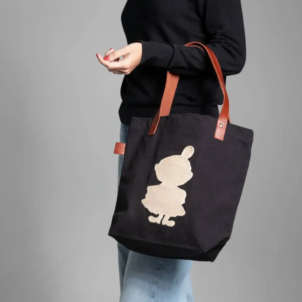 Moomintroll Little My sac cabas noir en coton brodé