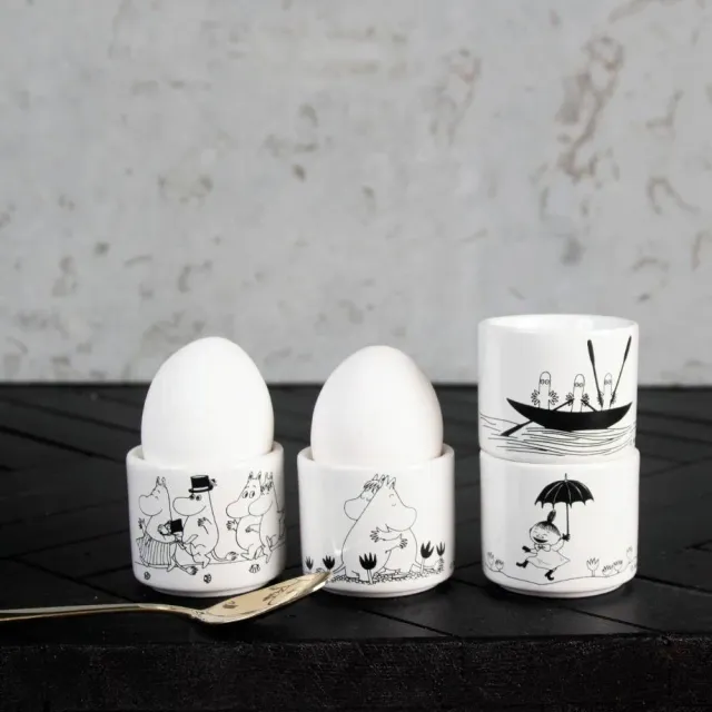 Moomintroll Moomin Egg Cups set de 4 coquetiers noir et blanc