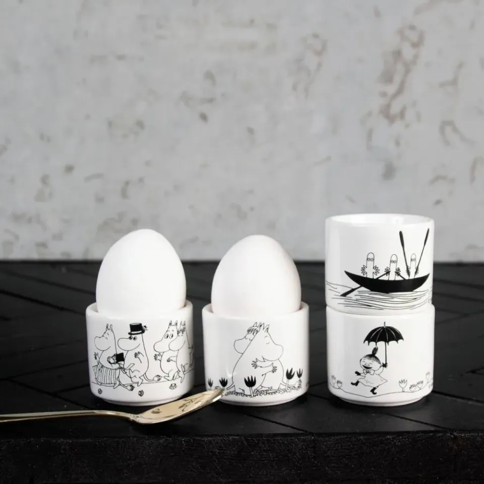 Moomintroll Moomin Egg Cups set de 4 coquetiers noir et blanc