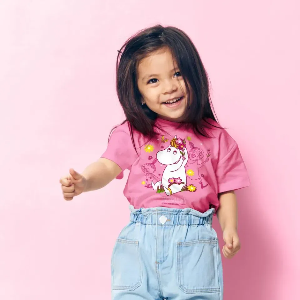 Moomintroll Snorkmaiden t-shirt bébé rose coton bio fleurs
