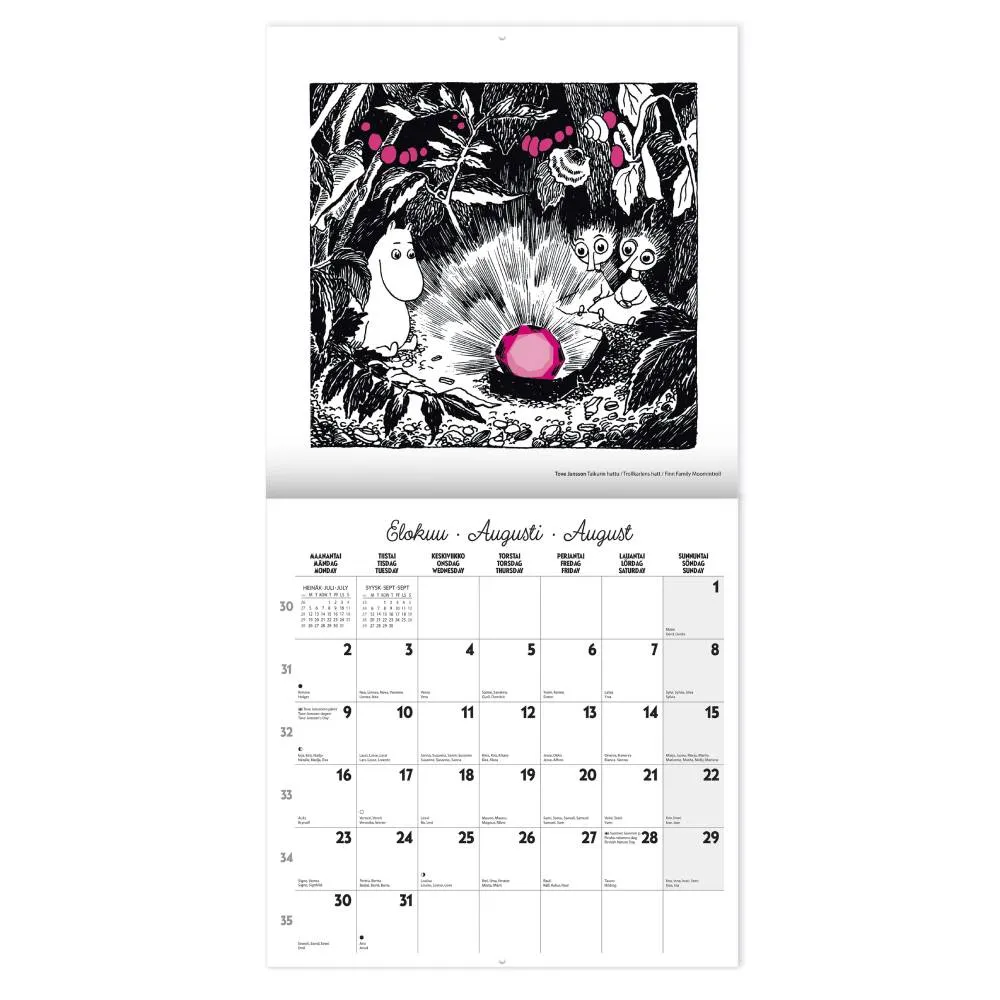 Moomintroll Moominpappa calendrier mural forêt 2027