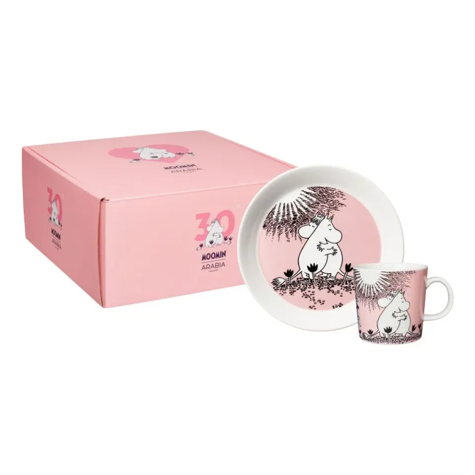 Moomintroll Love 30 coffret mug + assiette rose porcelaine