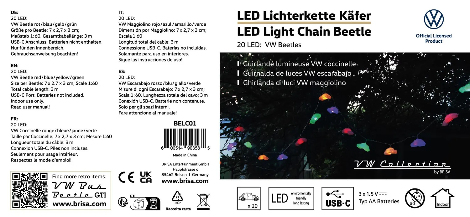 Brisa VW Collection Coccinelle guirlande lumineuse 3 m multicolore