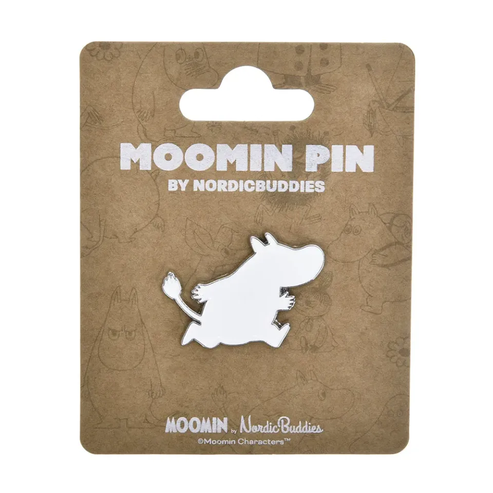 Moomintroll Running pin badge blanc métal 4 cm