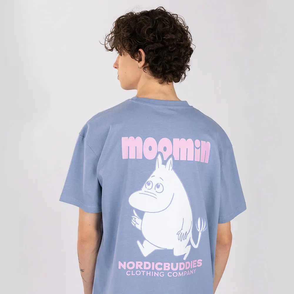Moomintroll Walking t-shirt bleu coton unisexe oversize